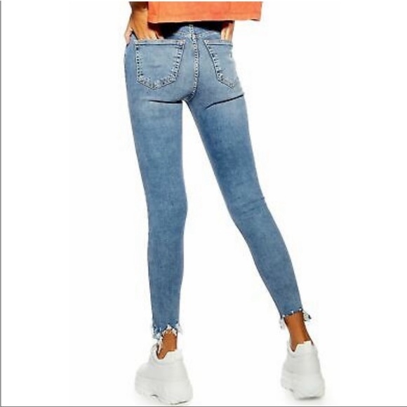 TopShop Jamie Blue High Waist Jagged Hem Skinny Jeans Sz28 Waist28” Inseam26.5” - Picture 7 of 16